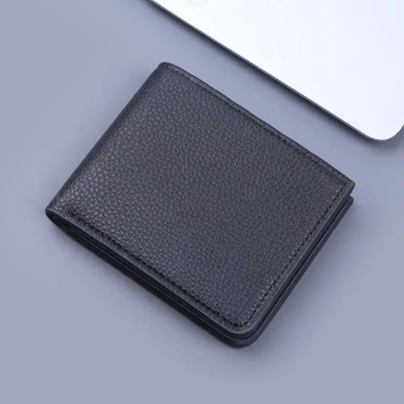 Retro Minimalistisches PU-Leder Herren-Portemonnaie Schwarz Kaffee Große Kapazität Mehrere Taschen Zweifach Faltbarer Ausweishalter für Männer und Frauen – Detail 1