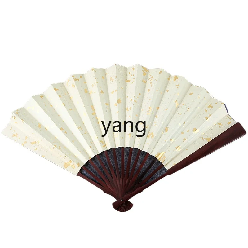 Yjq Pterocarpus Santalinus Golden Spots and Blank Paper Fan Crafts Gift White Folding Fan