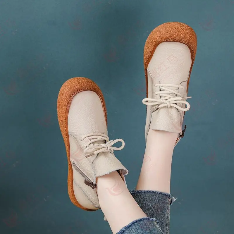 

New authentic leather ankle boots woman laced up oxfords shoes ladies zip up autumn short boot women's soft driver shoes booties