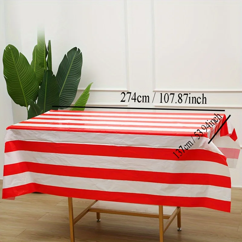 1pc, Red And White Vertical Striped Tablecloth,Waterproof Rectangular Tablecloth For Festival Party Picnic, birthday decoration,