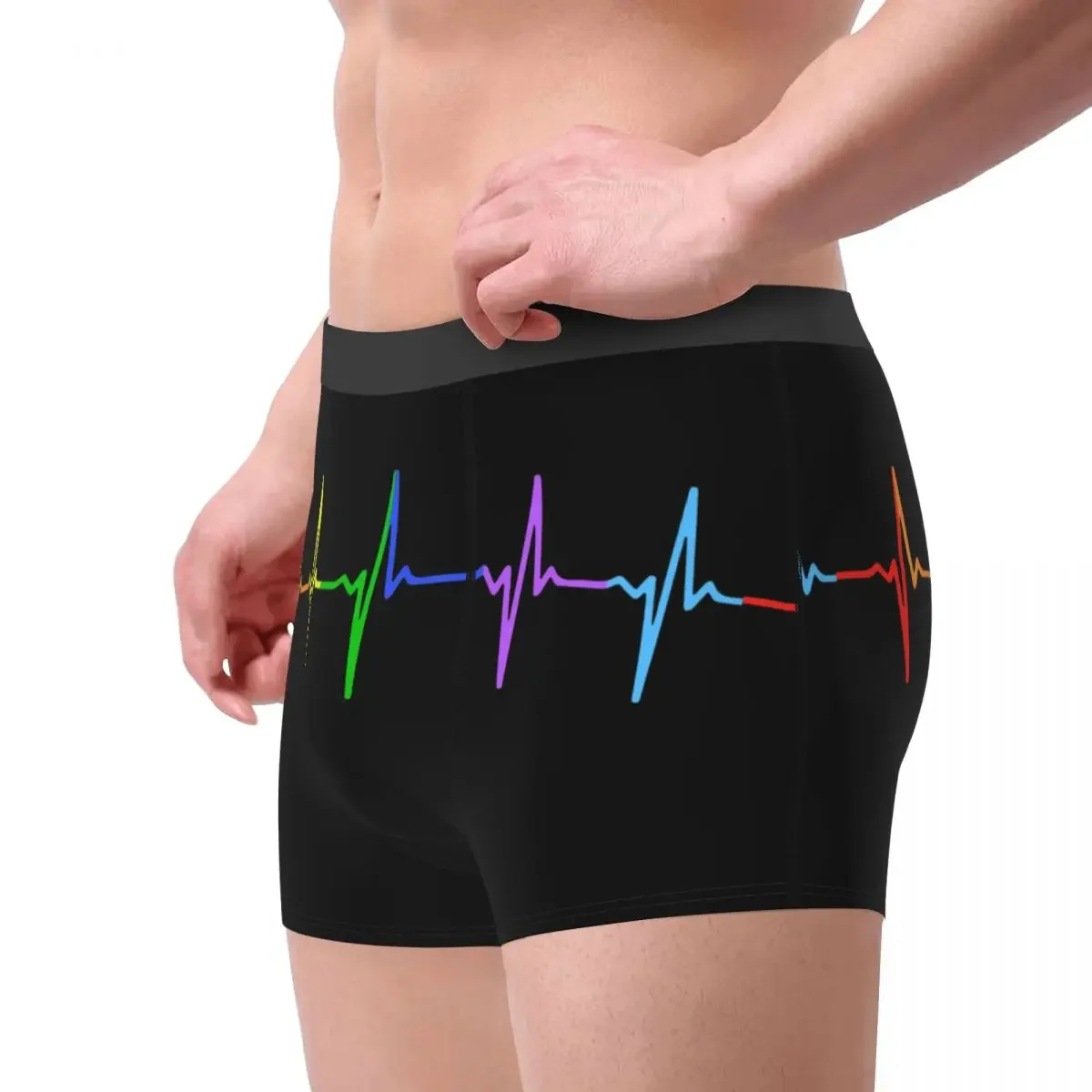 Men's Boxer Shorts Panties Rainbow Pulse Hearbeat LGBT Soft Underwear Gay Pride LGBTQ Lesbian Male Novelty Plus Size Underpants