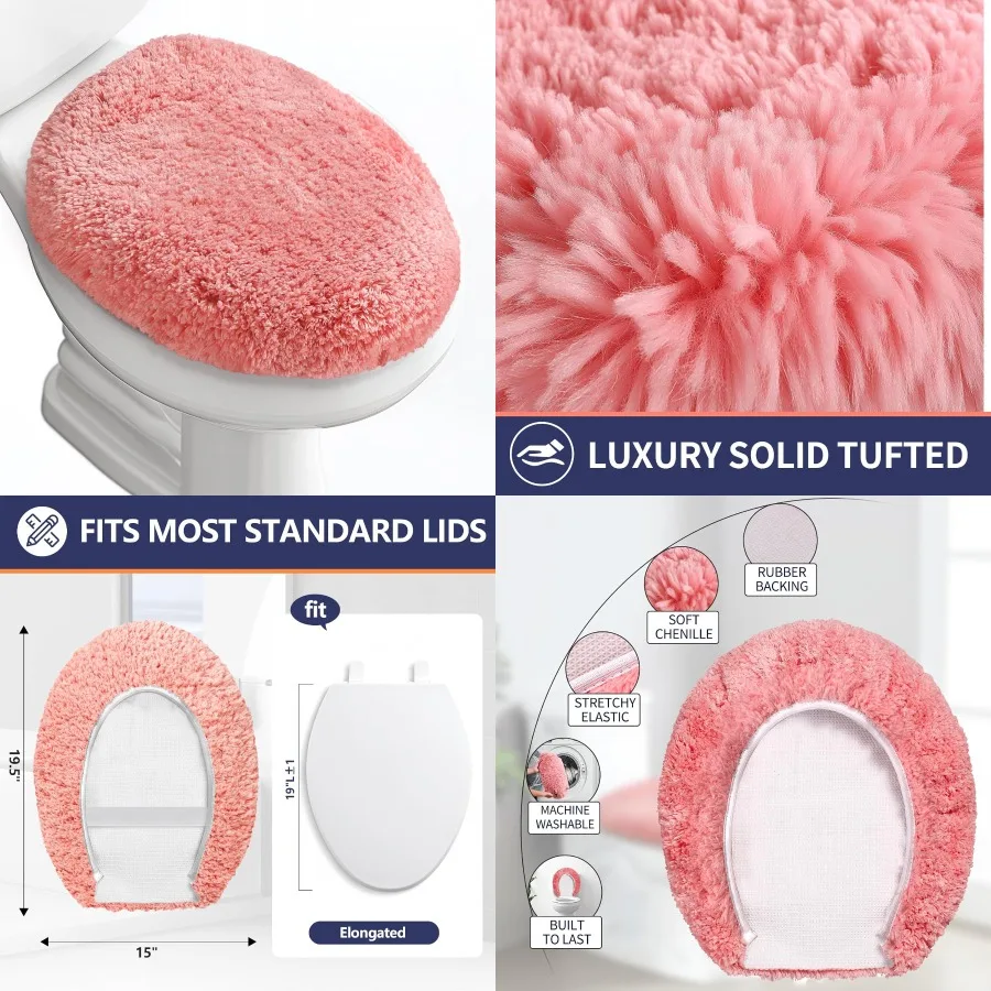 

Machine Washable Microfiber Elongated Toilet Seat Cover 19.5x 15 with Adjustable Rubber Backing for Most 1819.5 L x 1416 W Elon