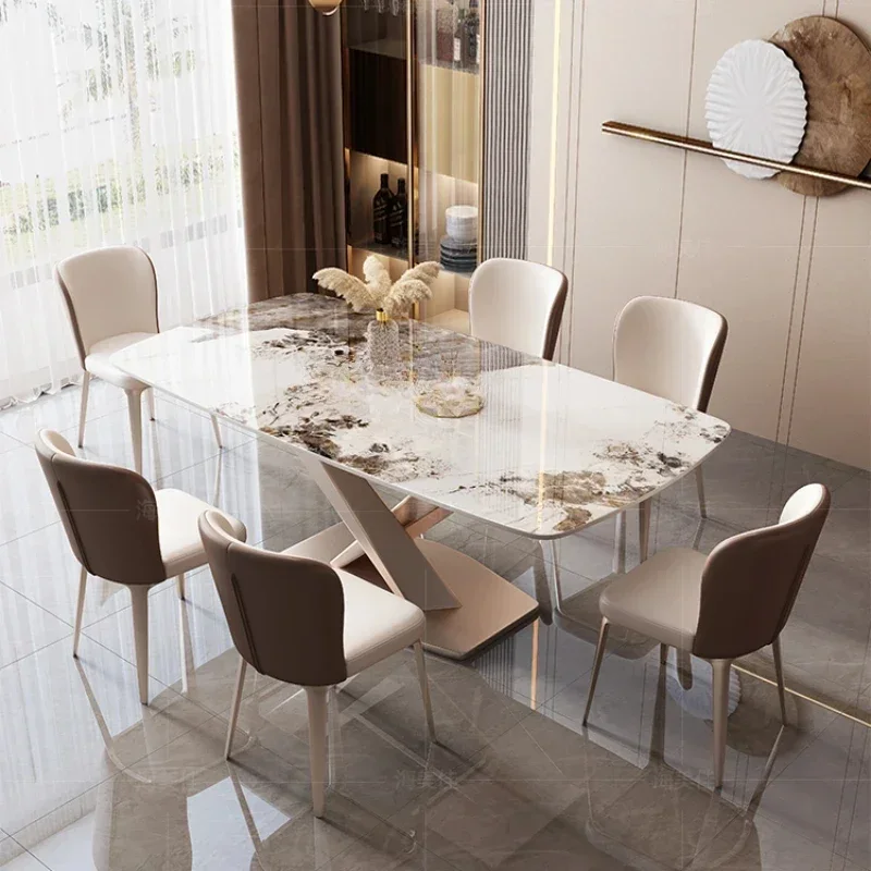 

Bright Stone Plate Dining Tables and Chairs Set Modern Household Small Apartment Rectangular Violet Dining Table