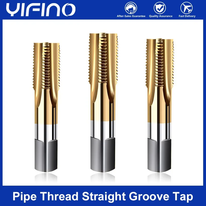 YIFINO M35 Cobalt Plated Titanium Straight Groove Tube Thread Tap G Zg Npt1/8 1/4 3/8 1/2 3/4 Stainless Steel Specialized Taps