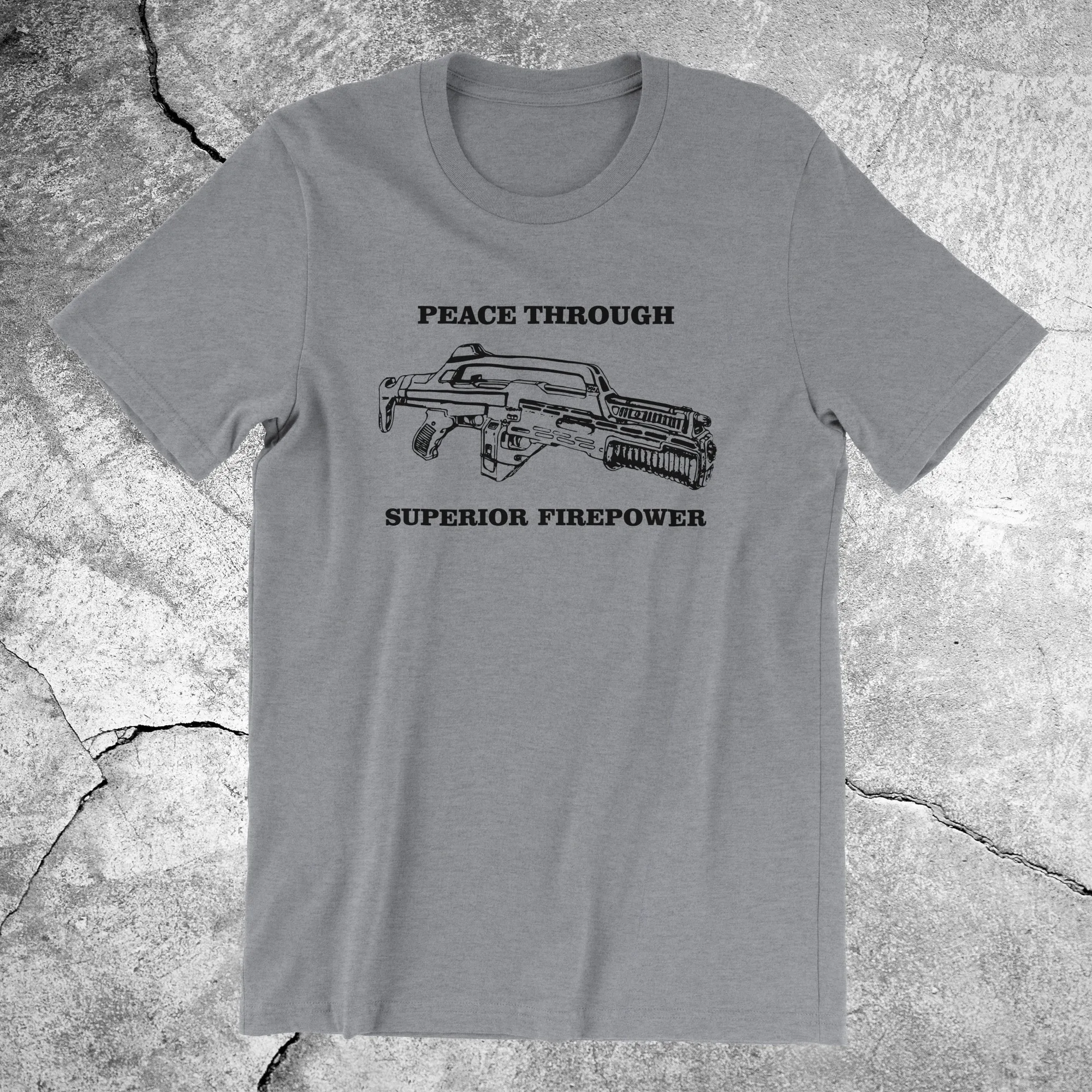 Men Cototn Peace Through Superior Firepower T-Shirt100% Polyester Knit Fabric Regular Fit  Sports Unseix Oversize T-shirt Top