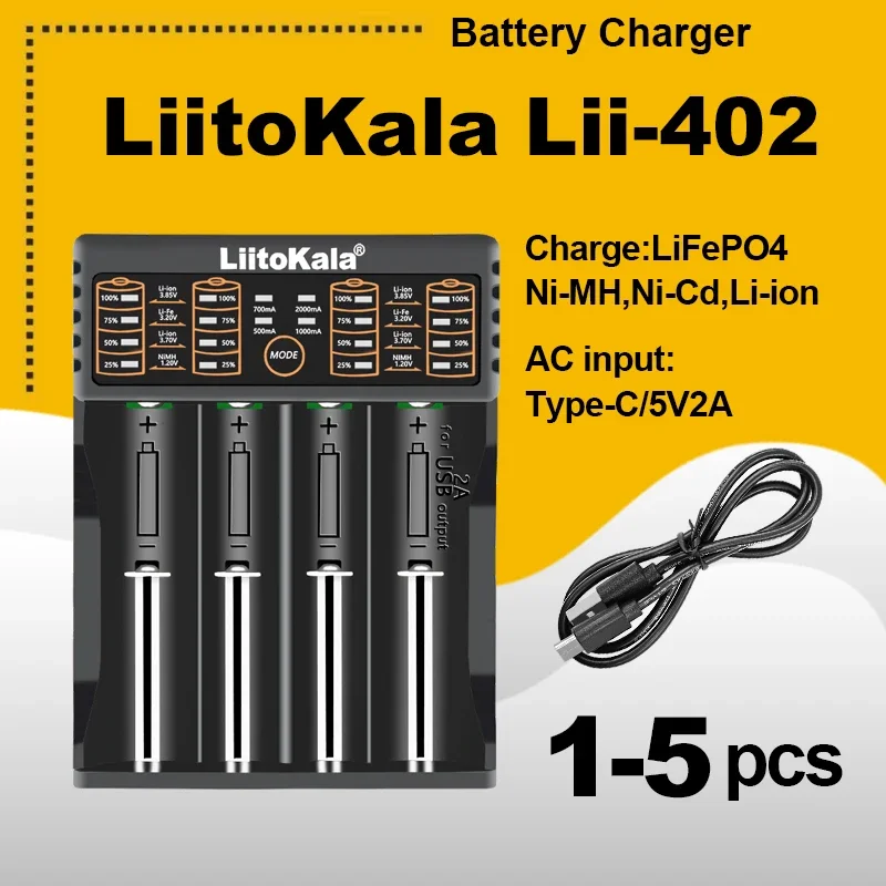 1-5 قطعة LiitoKala Lii-402 1.2V 3.7V 3.2V 3.85V ل 26650 18500 18350 17500 16340 14500 بطارية 18650 شاحن بطارية ذكي