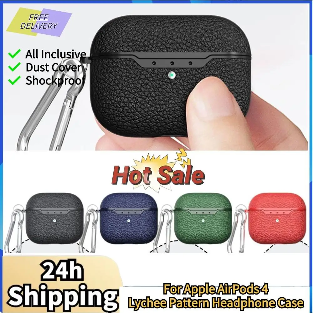 For AirPods 4 Headphone Case Lychee Pattern Headphone Protective Case Simple Antidrop Dustproof Soft Skins Protective Case