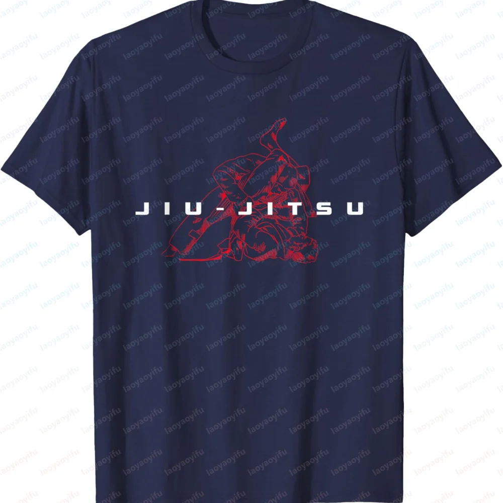 Men's Jiu-Jitsu Minimalist Cotton T-Shirt Red Grappling Silhouette Print Casual Short Sleeve Crew Neck Tee for BJJ Fans Apparel