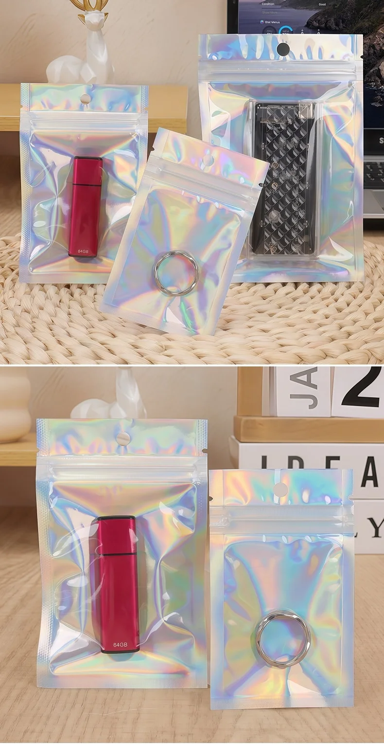 Holographische wiederverschließbare Ziplock-Mylar-Beutel für die Aufbewahrung von Süßigkeiten, Tee, Schmuck und Kosmetikartikeln – Detail 7