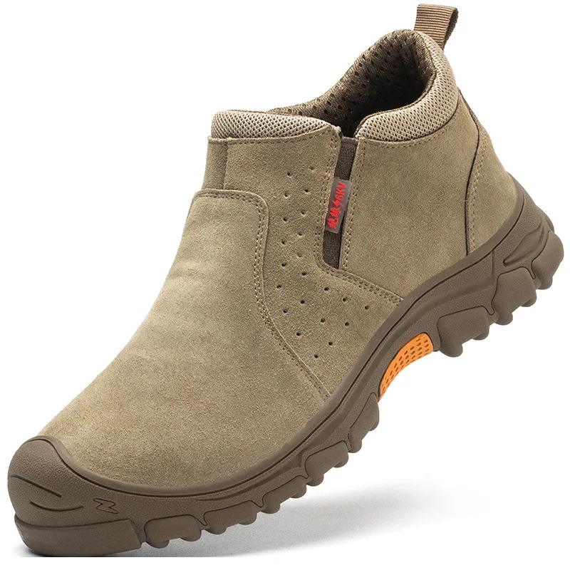 men's fashion steel toe caps working safety boots cow suede leather welding shoes slip-on summer security ankle botas protection