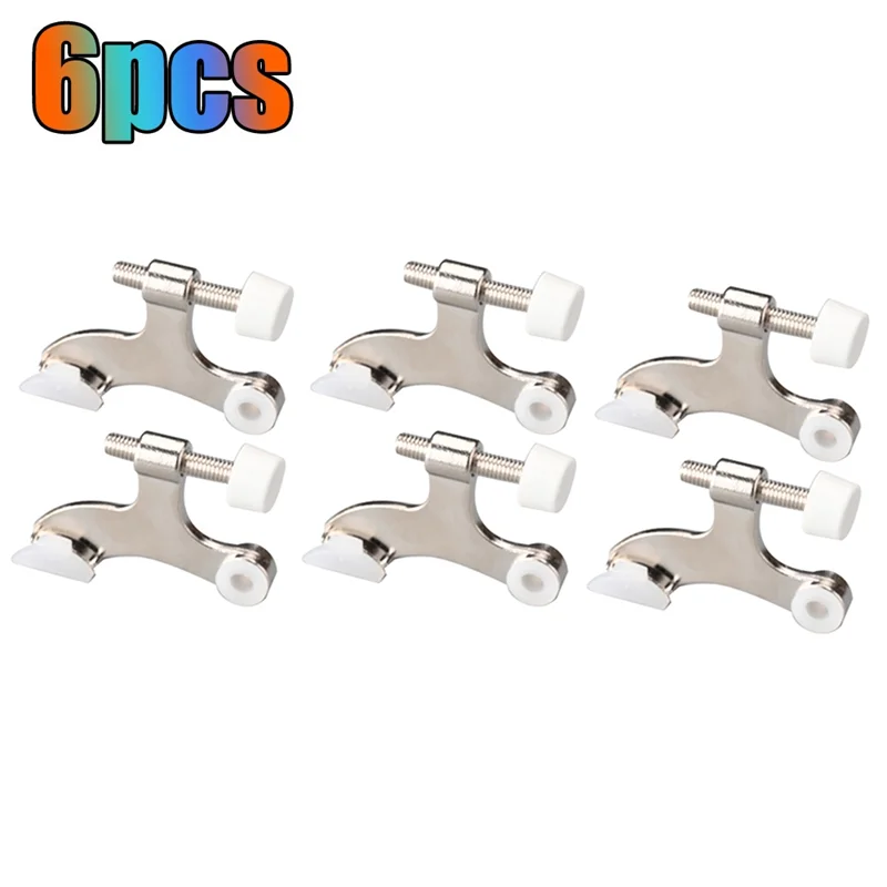 6Pcs Hinge Pin Nickel Color Door Stopper Adjustable Heavy Duty Hinge with Rubber Bumper To Reduce Damage Wall Dents