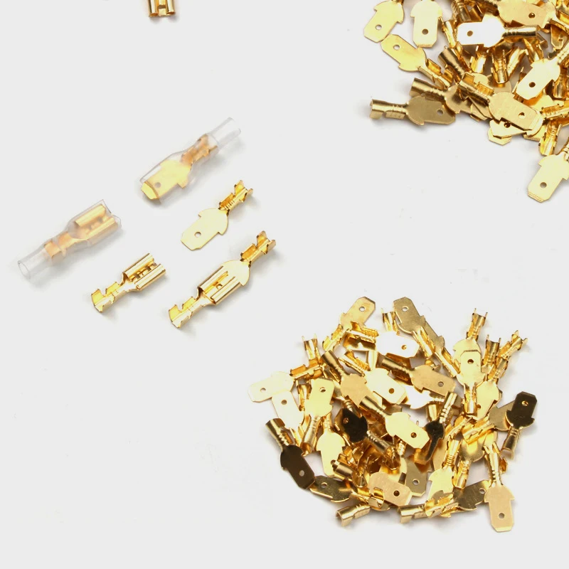 50Pcs/Lot 2.8/4.8/6.3mm Female and Male Crimp Terminal Brass Car Speaker Electric Wire Connectors And Insulating Sheath