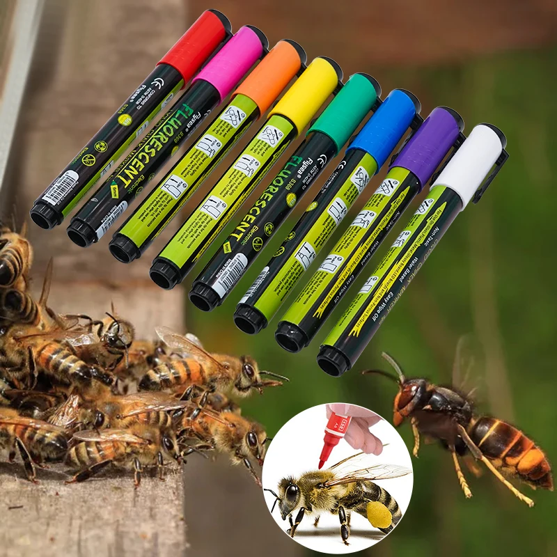 8 Pcs/lot Queen Bee Marker Pen Set 8 Colors Non-Toxic Highlighter Marker Fluorescent Pen Bees Breeding Tool for Beekeeping