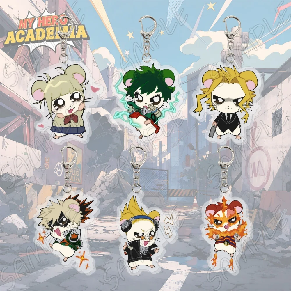 Anime My Hero Academia Acryl-Schlüsselanhänger 6cm Niedliche Hamster-Chibi-Figur Anhänger Deku Bakugo Todoroki Dabi Hawks Cosplay Taschen-Geschenke