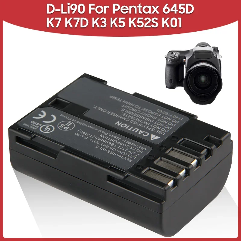 Replacement Battery 1860mAh D-Li90 For Pentax 645D K7 K7D K3 K5 K52S K01 Rechargeable Batteries