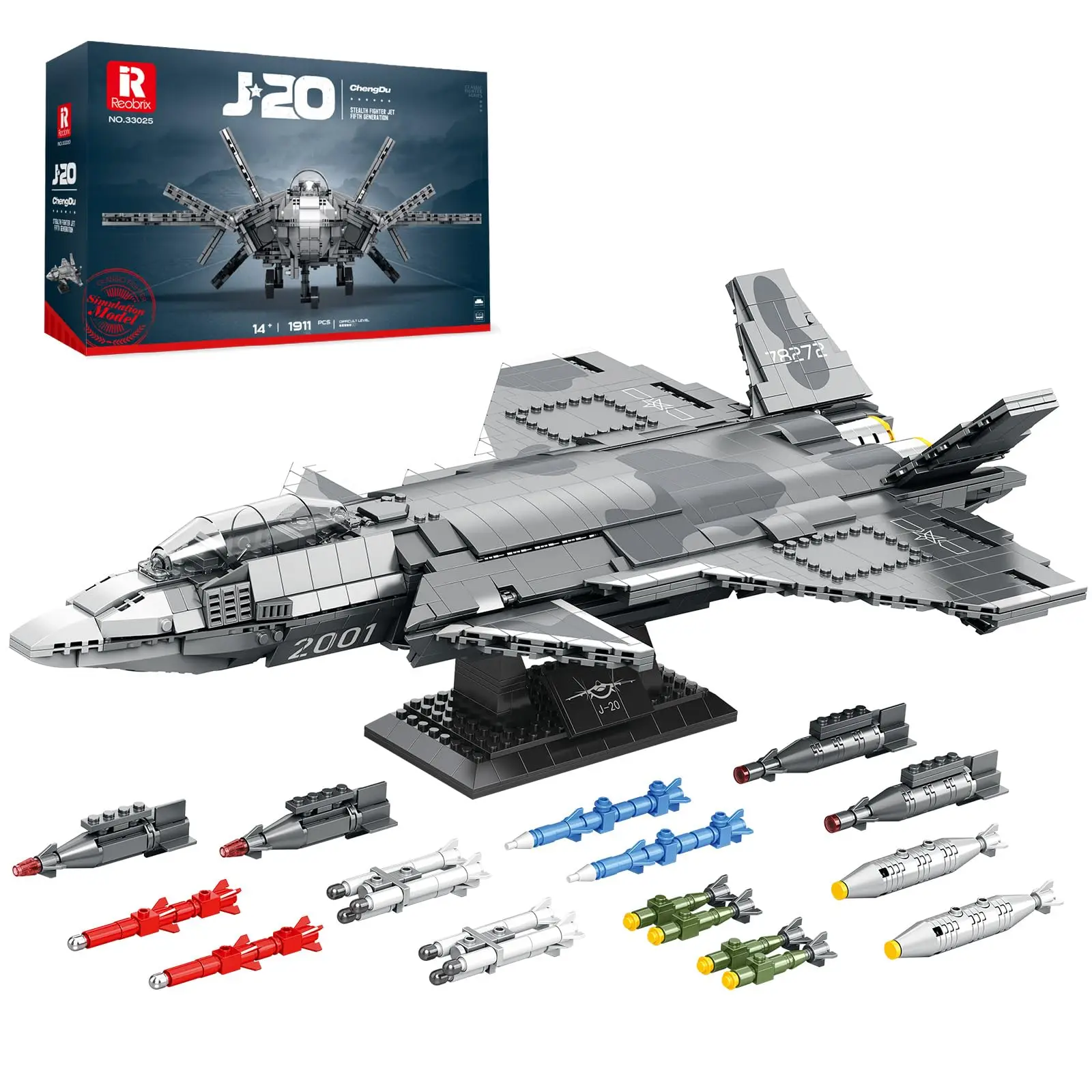 

1911PCS J-20 Stealth Fighter Model Building Blocks Air Force Combat Aircraft Plane Bricks Desktop Display Kids Toys Holiday Gift