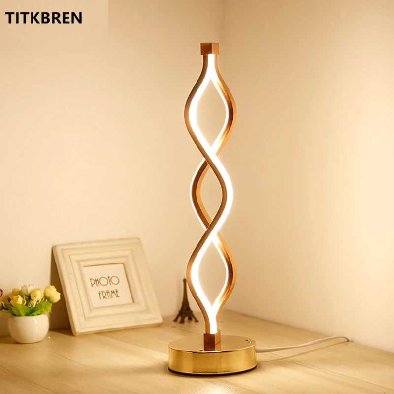 Creative S Spiral Table Lamp Wavy Shaped Aluminum Acrylic Bedside LED Desk Light Dimmable Night Light For Living Room Bedroom
