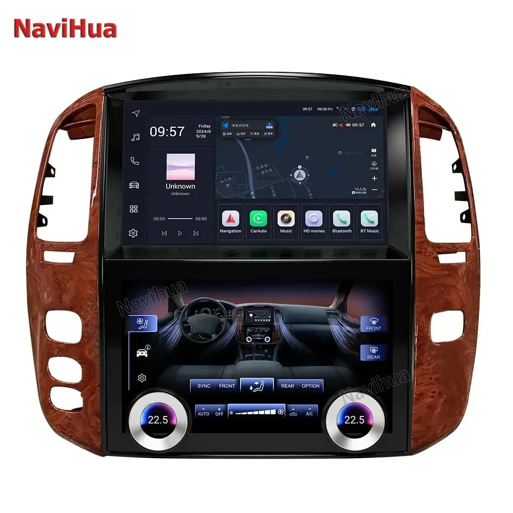 Radio de coche Navihua Android con Control de clima navegación GPS reproductor de DVD Multimedia para Toyota Land Cruiser LC100 Lexus LX470