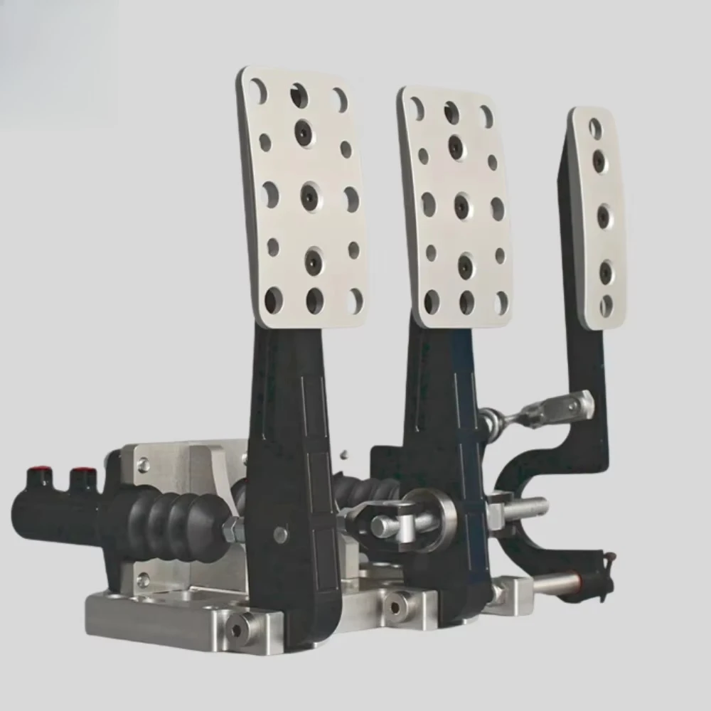 

New CNC Silver Aluminum Floor Triple Pedal Box Assembly - Adjustable Brake Bias Racing Pedal Kit Track Performance Car