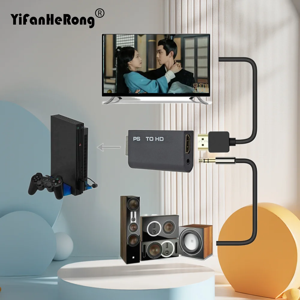 Audio Video Converter for PS2 to HDMI-Compatible Game Console to HDTV Monitor Adapter Protector Display Connector Accessories