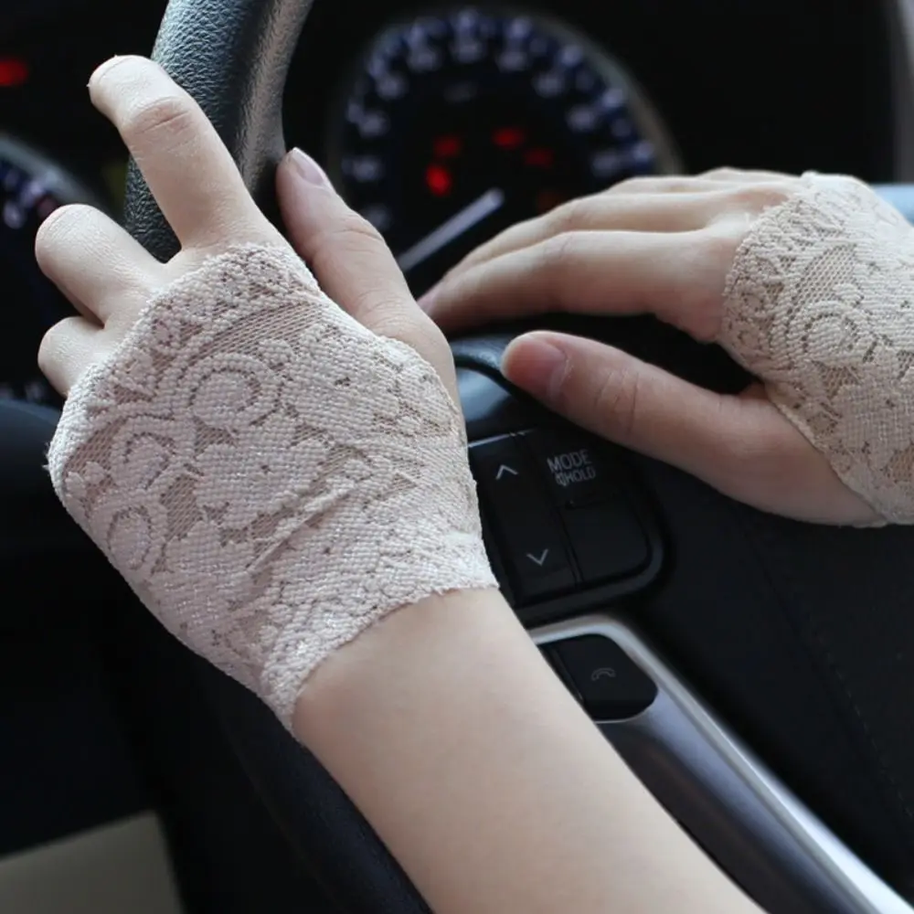เซ็กซี่ตาข่ายครีมกันแดด Half Finger ถุงมือลูกไม้คอสเพลย์เซ็กซี่ตาข่ายลูกไม้บาง Breathable Fingerless ถุงมือลูกไม้