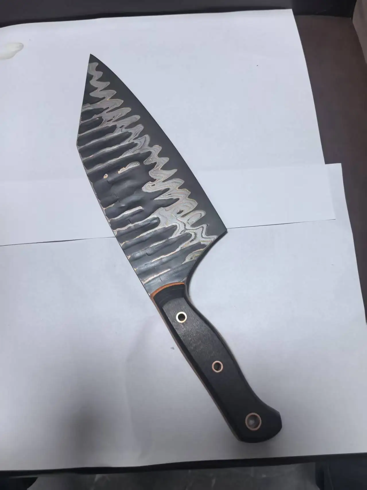 8 Inch Slicing Knife Tricolour Copper Damasus Steel Blade Cleaver Meat Cutting Vegetables Handmade Kitchen Knives Wood Handle