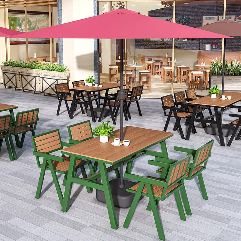 Outdoor Patio Table and Chair Set with Umbrella for Courtyard Scenic Food Street Leisure Homestay Terrace Commercial Snack