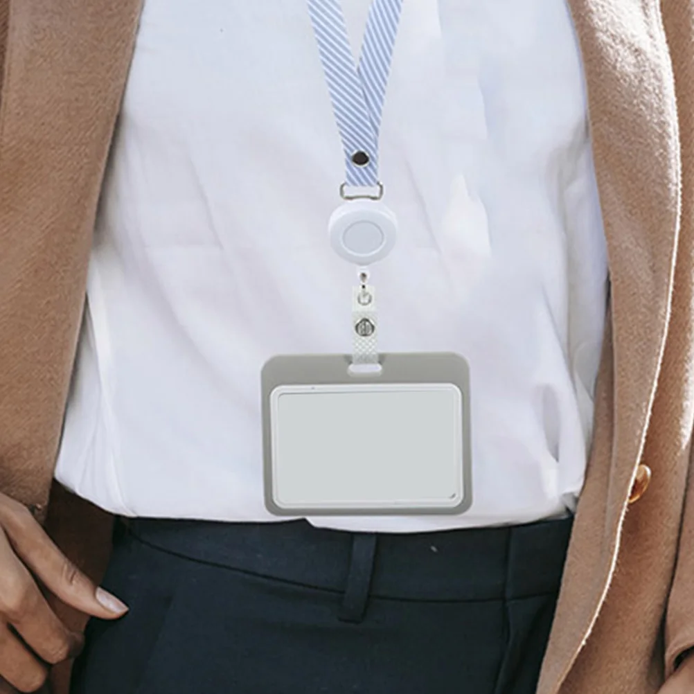 

2 Pcs Holders Card Sleeves Gray Lanyard ID Protectors Badge Sleeve Reusable Card Sleeves Storage Protection