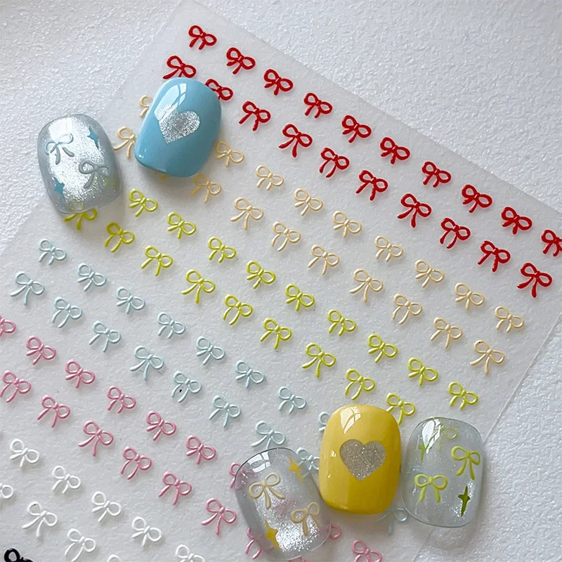 1 Sheet Mixed Color Three-dimensional Bowknot Nail Art Stickers Relief Mini Cute Bowknot Nail Charms  Manicure Decoration