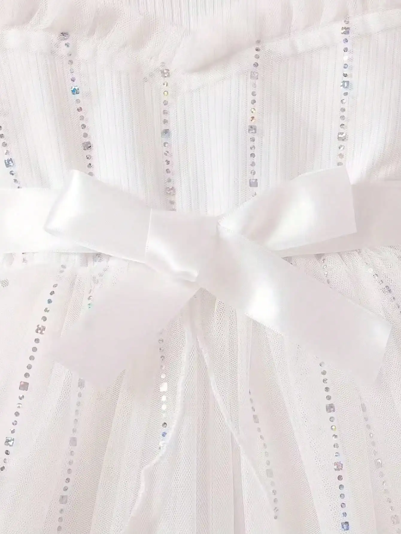 Kinderkleid mit Rundhalsausschnitt und Langen Ärmeln, Taillengürtel, Mesh, Lässig-Elegant, Mittellanger Rock – Detail 6