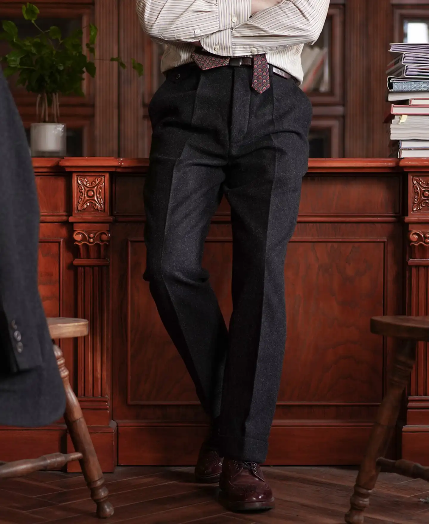 Men's Tweed Pants High Waist Straight Elegant Business Style