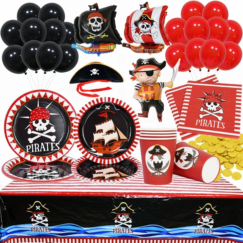 

Pirate Theme Disposable Tableware Birthday Party Decorations Pirate Kids Birthday Favors Paper Plate Cup Napkin Balloon Supplies