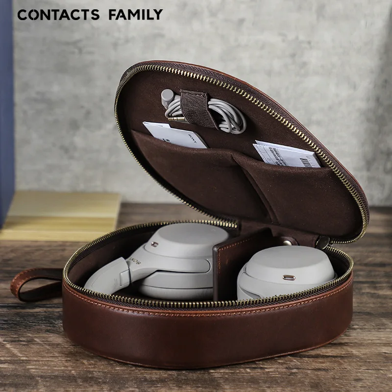 Leather Handheld Headphone Storage Case for New WH1000XM6/5/4 Overhead Wireless Headphones Durable Portable Carrying Bag