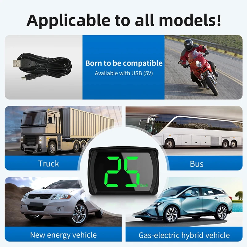 Xiaomi Hud Gps Car Digital Speedometer Head-up Display Dual Chips KMH MPH Reminder Meter Plug and Play Big Font for All Cars