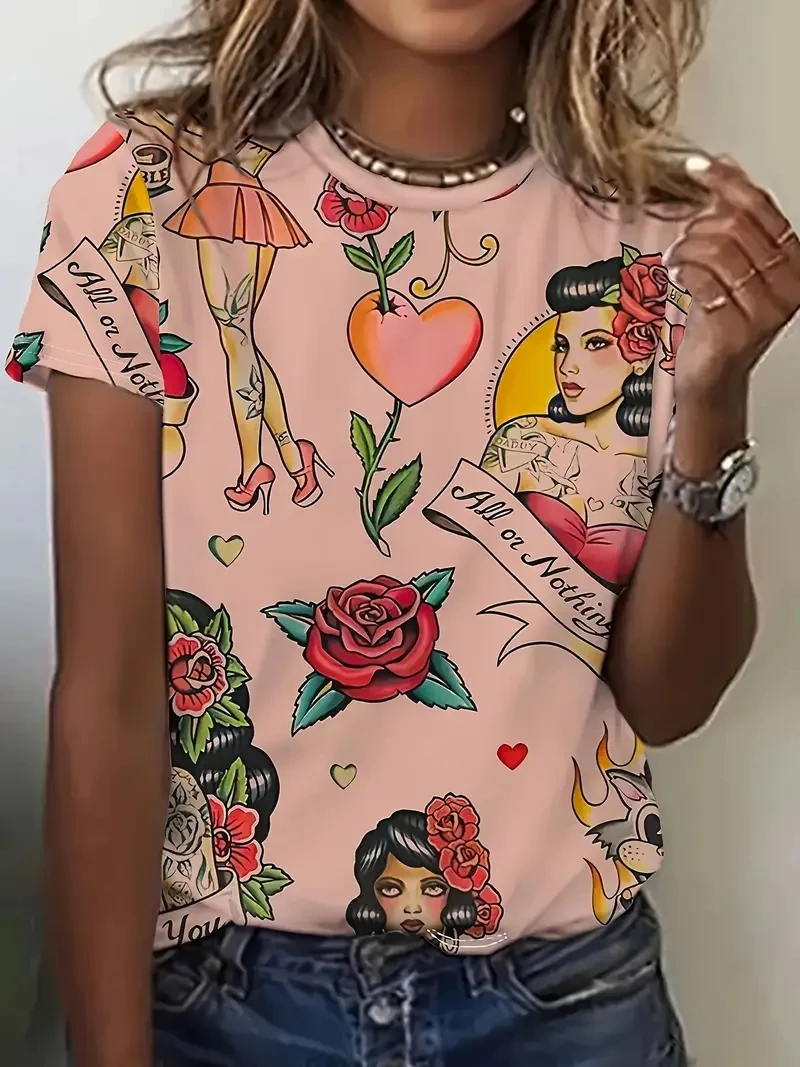 

Женская футболка больших размеров с короткими рукавами и 3D-принтом, свободная и повседневная, мягкая, удобная и дышащая, подходит для занятий спортом на открытом воздухе