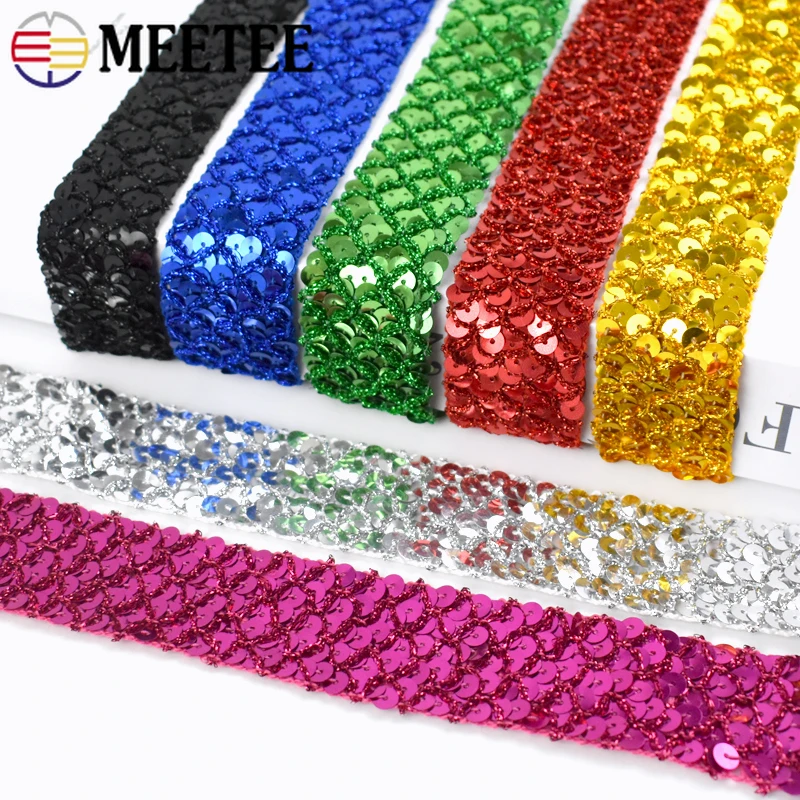 5/10/20M Meetee Sequin Lace Ribbon 35mm Stage Garment Trim Dance Dress Wedding Decor Beaded Paillette Tape DIY Sewing Accessory