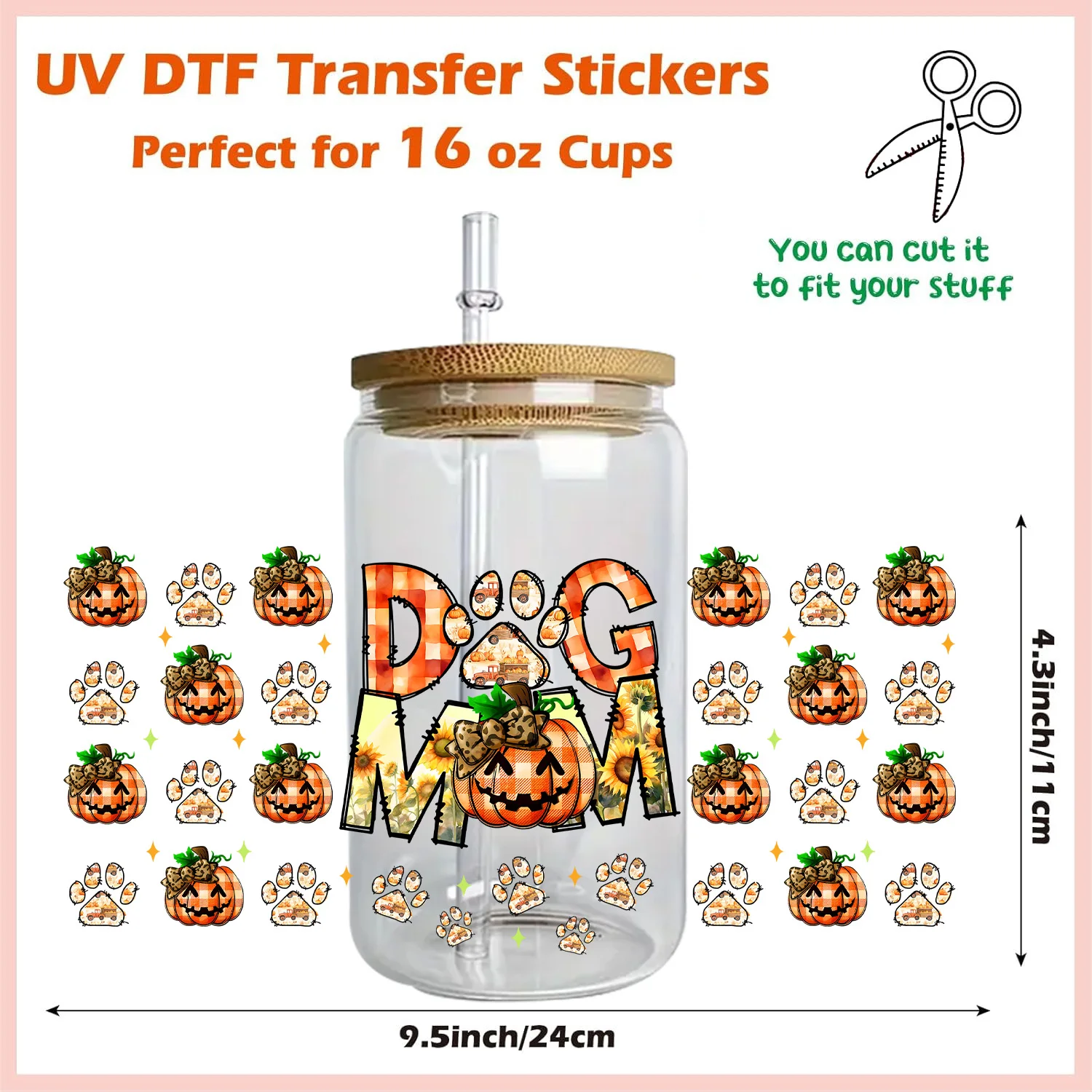 Halloween Pumpkin Series Easy peel waterproof DIY Decals 3D transfers uvdtf crystal stickers 16oz uv dtf cup wraps for Glasses