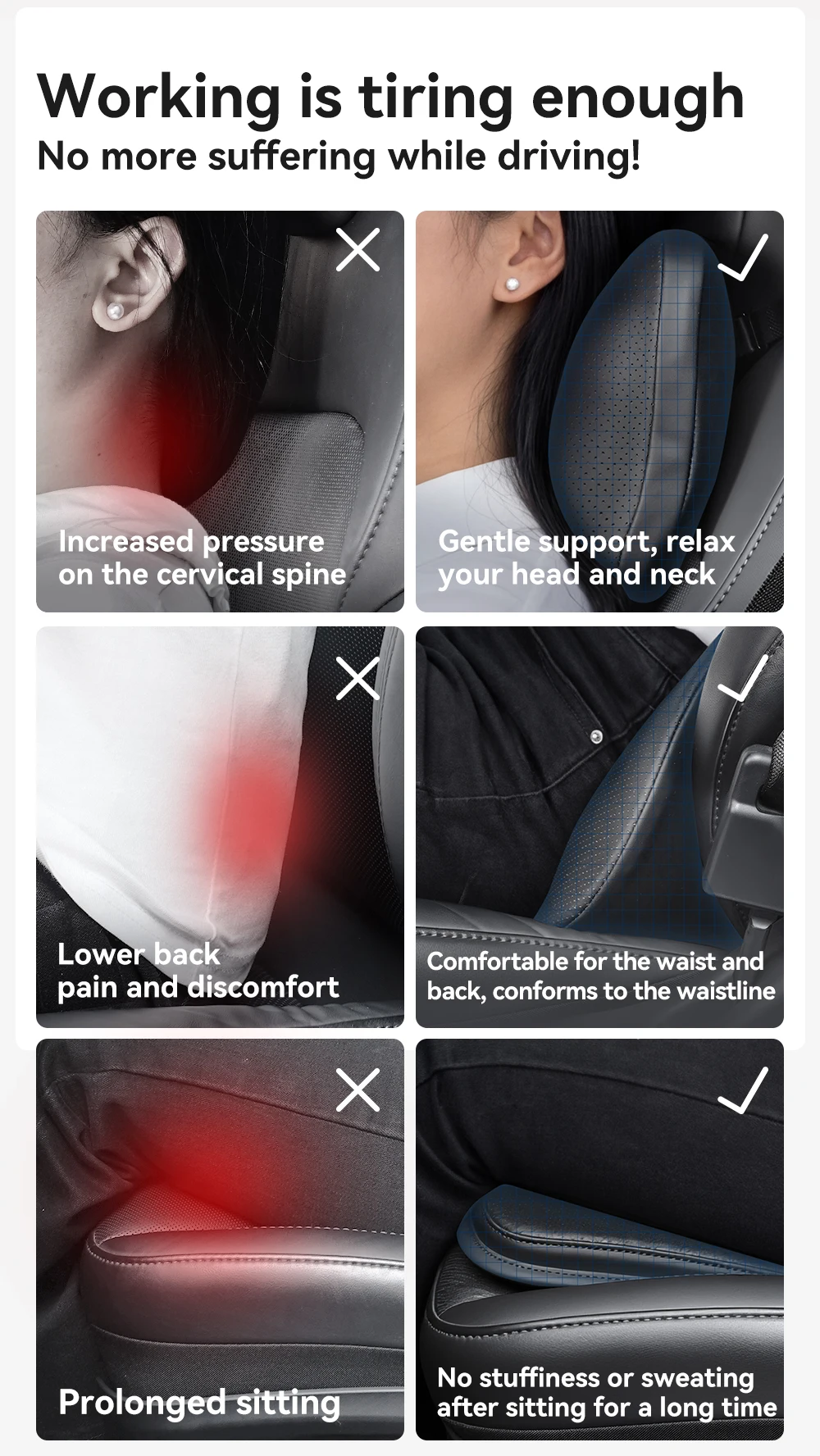 YZ Für Tesla Kissen Modell Y YL 3 Atmungsaktives Weiches Leder Kopfstütze Lendenwirbelstütze Sitzkissen Ergonomisches Memory-Schaum Nacken- und Taillenkissen – Detail 3