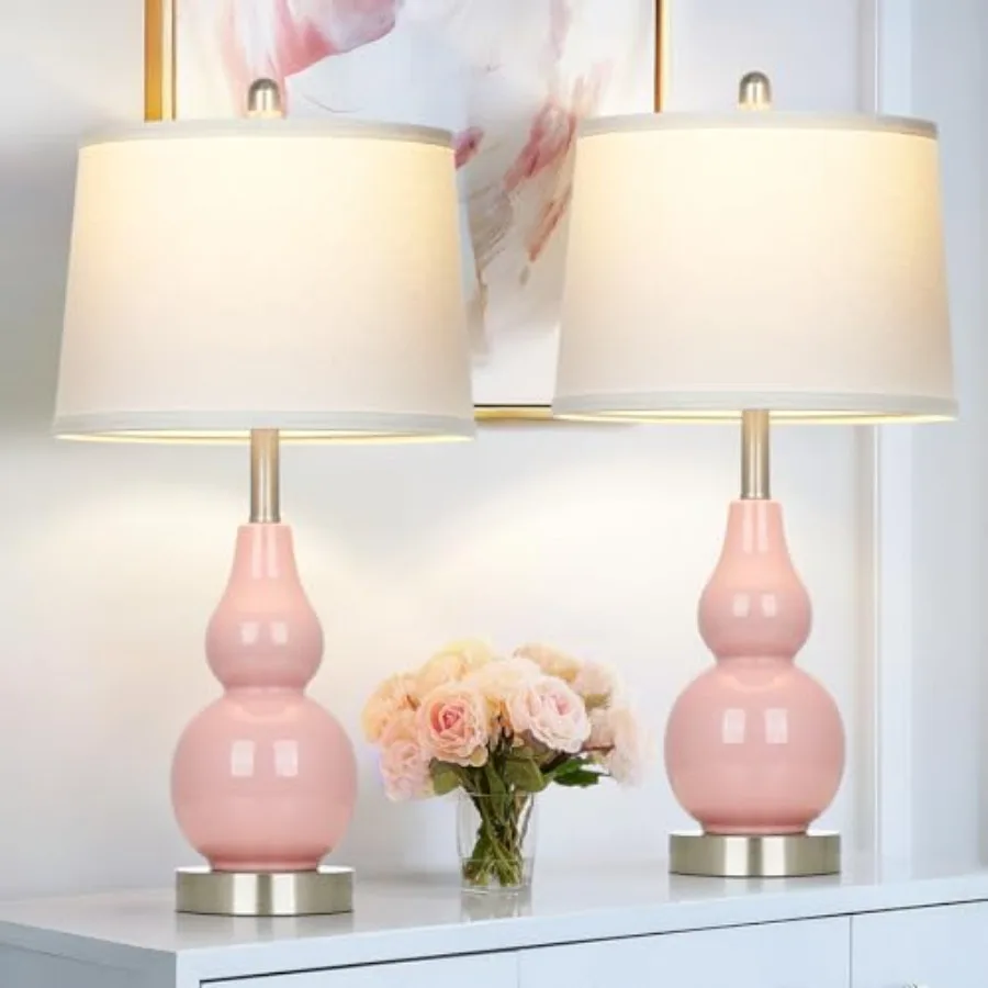 

Ceramic Lamps Set of 2, 25" Modern Double Gourd Ceramic Table Lamps for Living Room, Cute Bedside Nightstand Lamps with Fabric