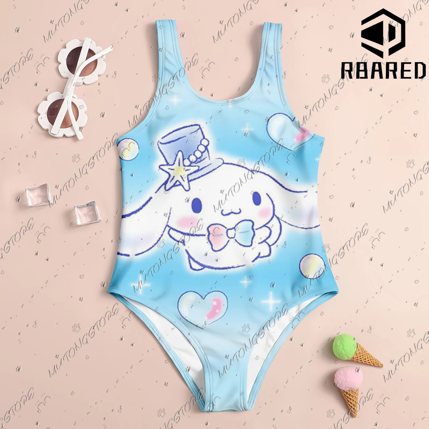 MINISO New Girl Summer One-Piece Swimsuit Fashion Cartoon Cute Stitch Cinnamoroll Print Women Swimwear Sleeveless Swim Clothing