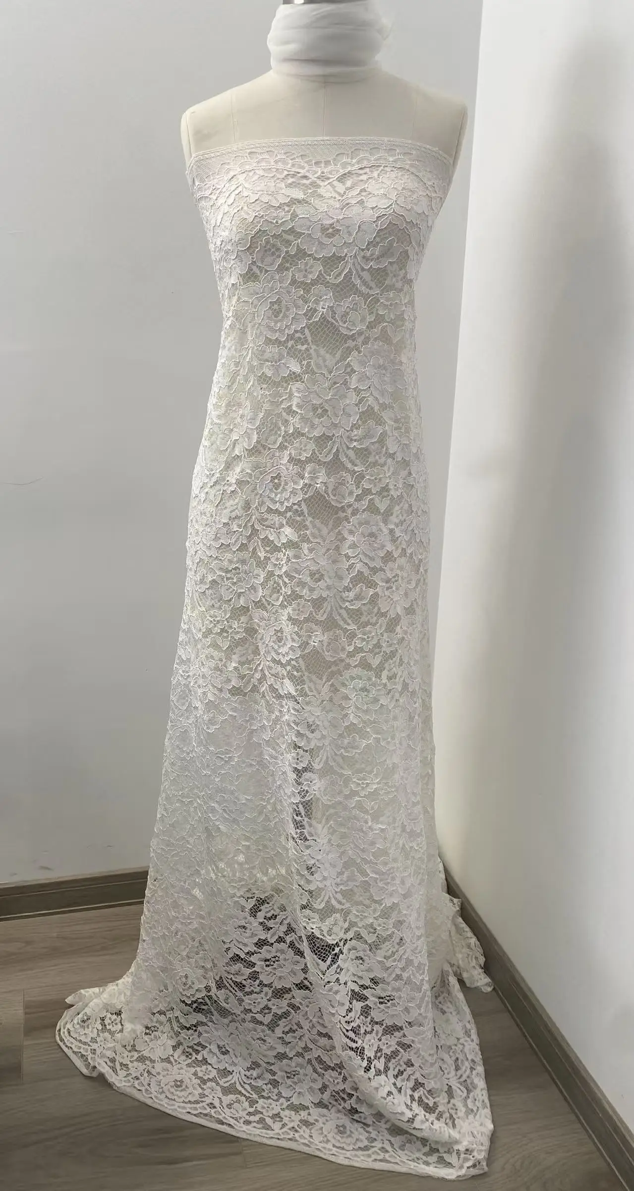 Elegant OFF White Floral Lace Fabric Sheer Embroidered Tulle for Wedding Dress Veil DIY Crafting Supplies