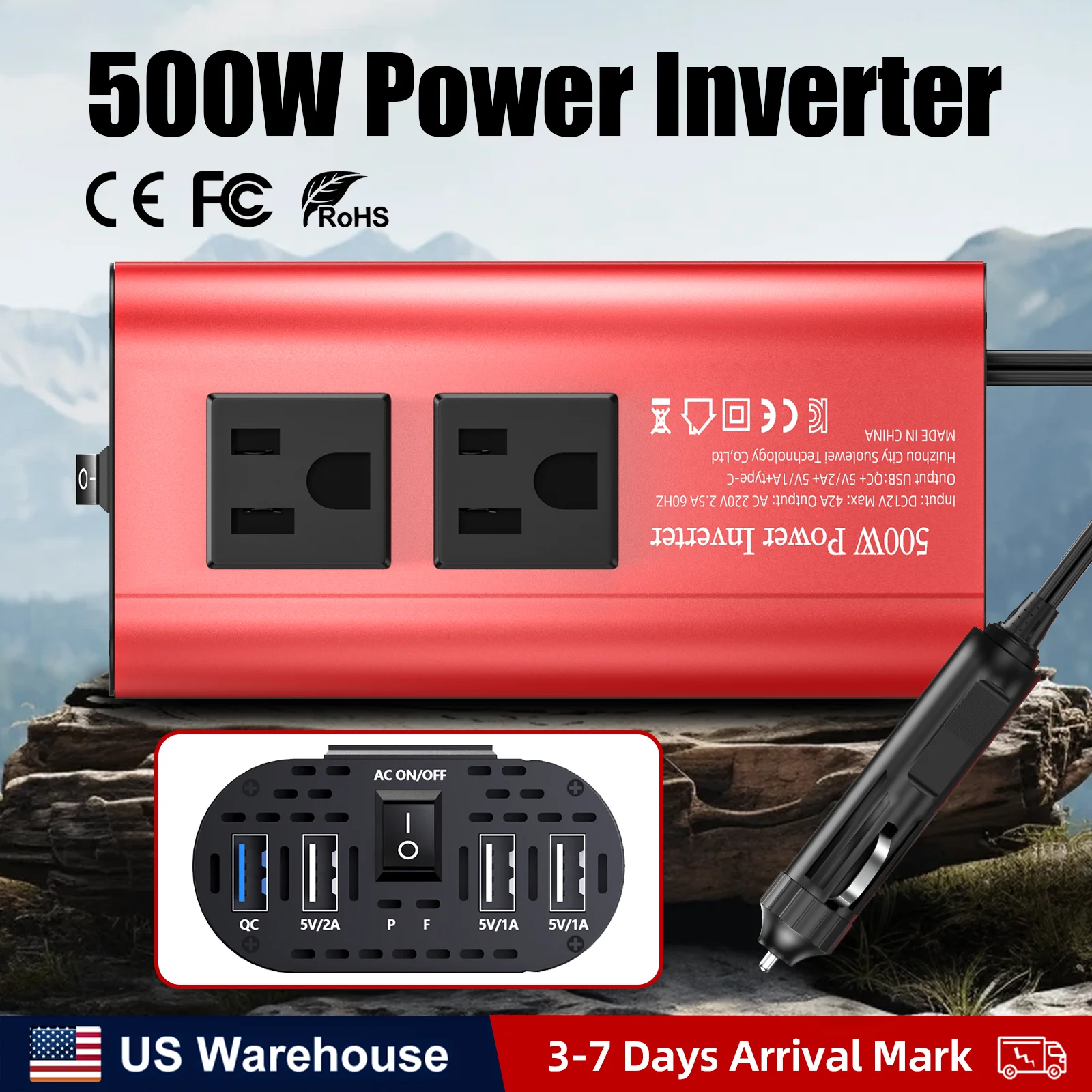 

US and 4USB socket 500W modified wave inverter, DC12V to AC 110V 60HZ portable automotive and household converter inverter