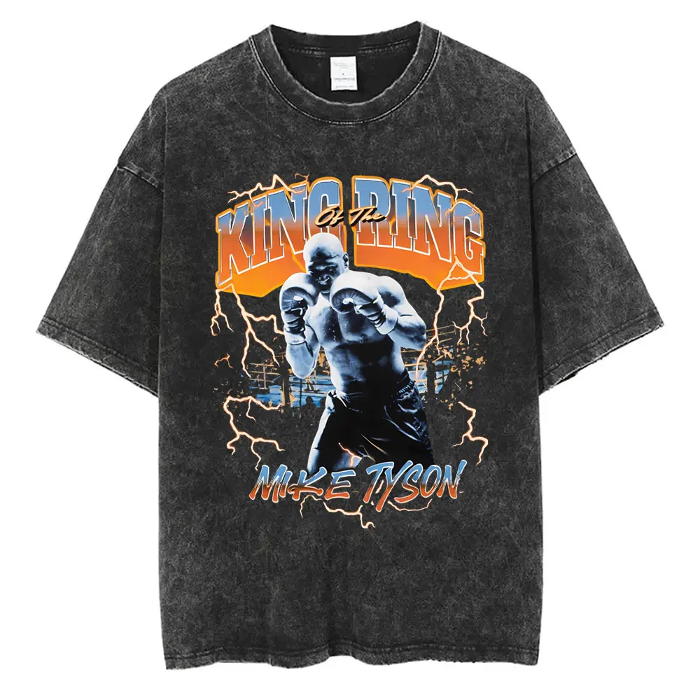 Washed Vintage Mike Tyson Graphic T-shirt Men Women Hip Hop Casual Short Sleeve T Shirts Male Gothic Rock Oversized Streetwear