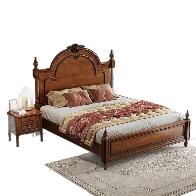 Retro American Solid Wood Black Double Bed 1.8M 1.5M for Bedroom for Home Solid Construction Reliable Performance Easy to Use