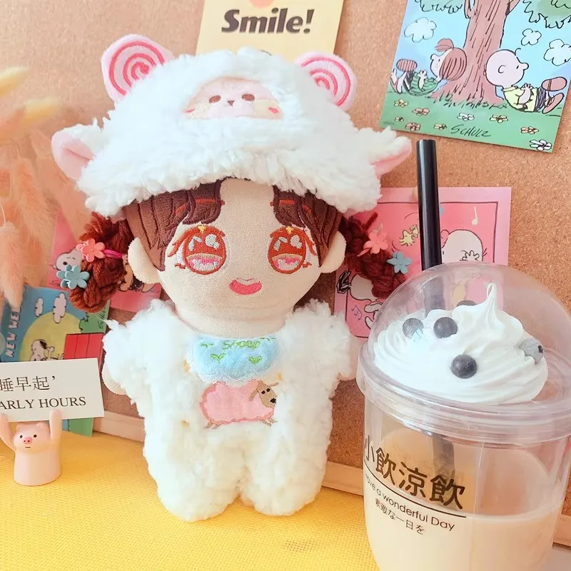 

20cm Cute Cartoon Soft Fluffy White Sheep Lamb Set Plush Doll Clothes Accessories Toys for Girls Fans Collection Gifts