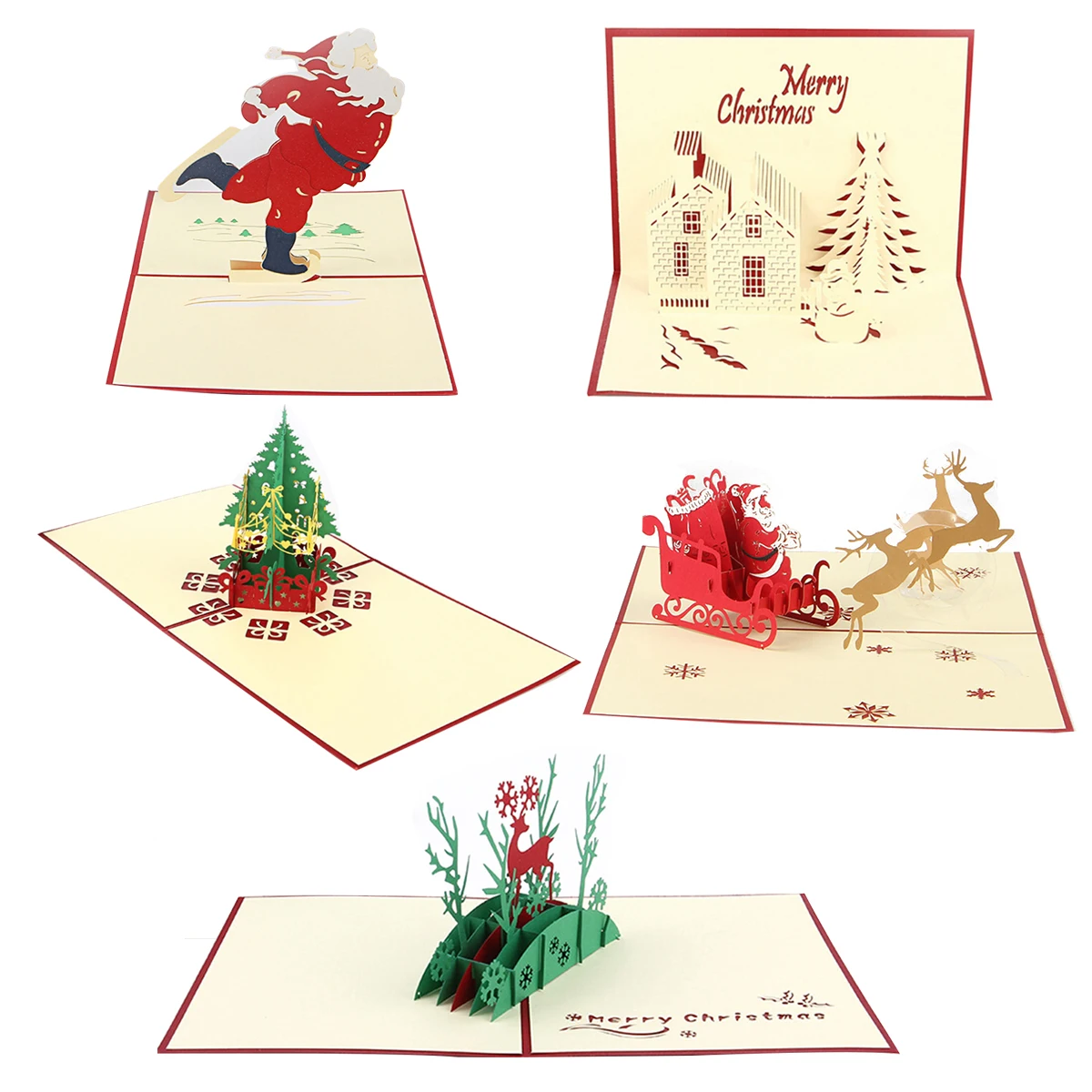 5 Pcs Pop-up Card Greeting Cards Greething Postcards 3d Christmas Three-dimensional
