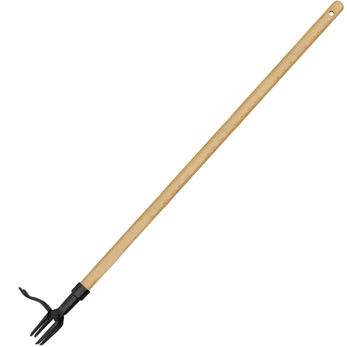 Stand-Up Weed Puller with Wood Long Handle, Root Remover for Garden Care, Easily Remove Weeds Without Bending