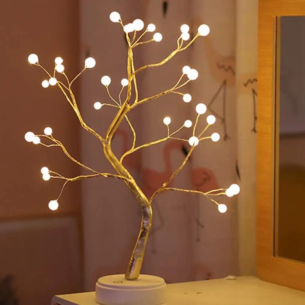 pearl LED Night Light Christmas Tree Copper Wire Garland Lamp For Kids Home Bedroom Decoration Decor Fairy Light Holiday lights