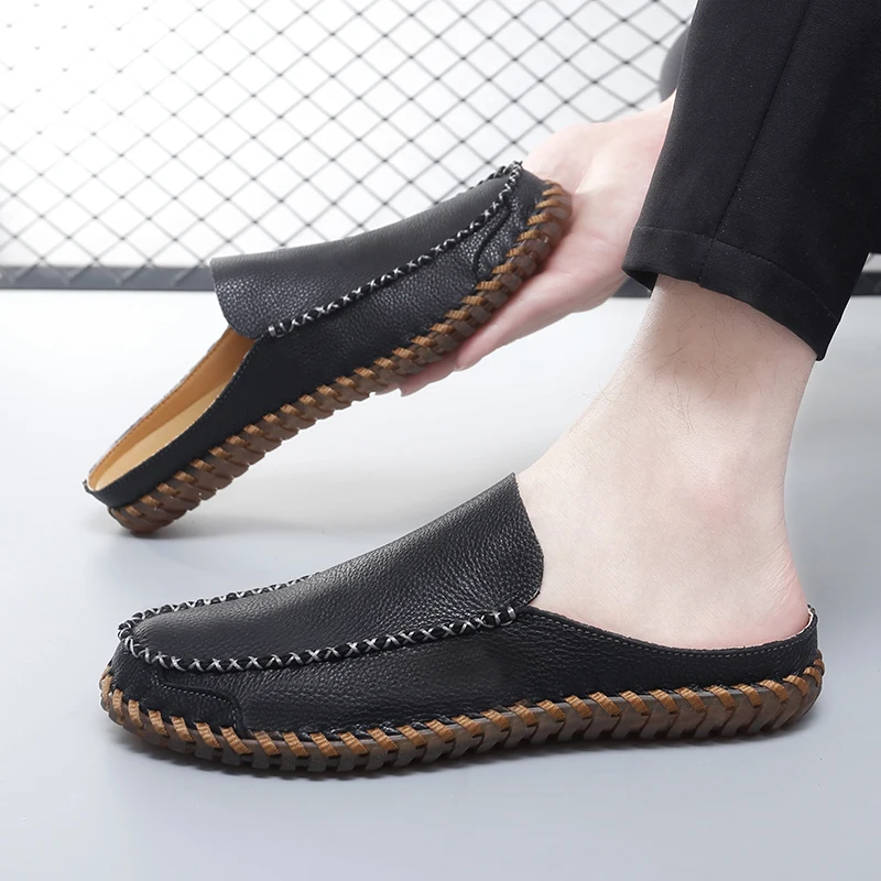 

Мужские сандалии без шнуровки, ультра-дышащие летние получешки ручной работы, нескользящая подошва для повседневной прогулок, путешествий, большой размер 48