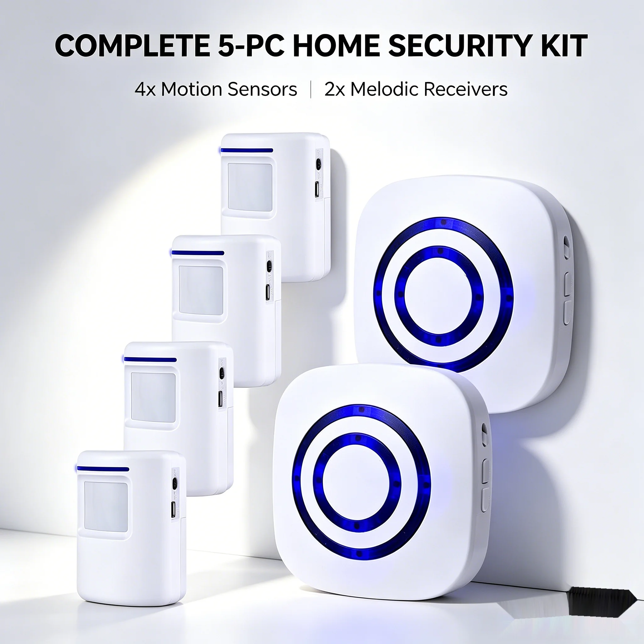 Long Range Wireless Motion Sensor Alarm 4 PIR Sensor 2 Bell Indoor Home Security System for Driveway Electric Doorbells